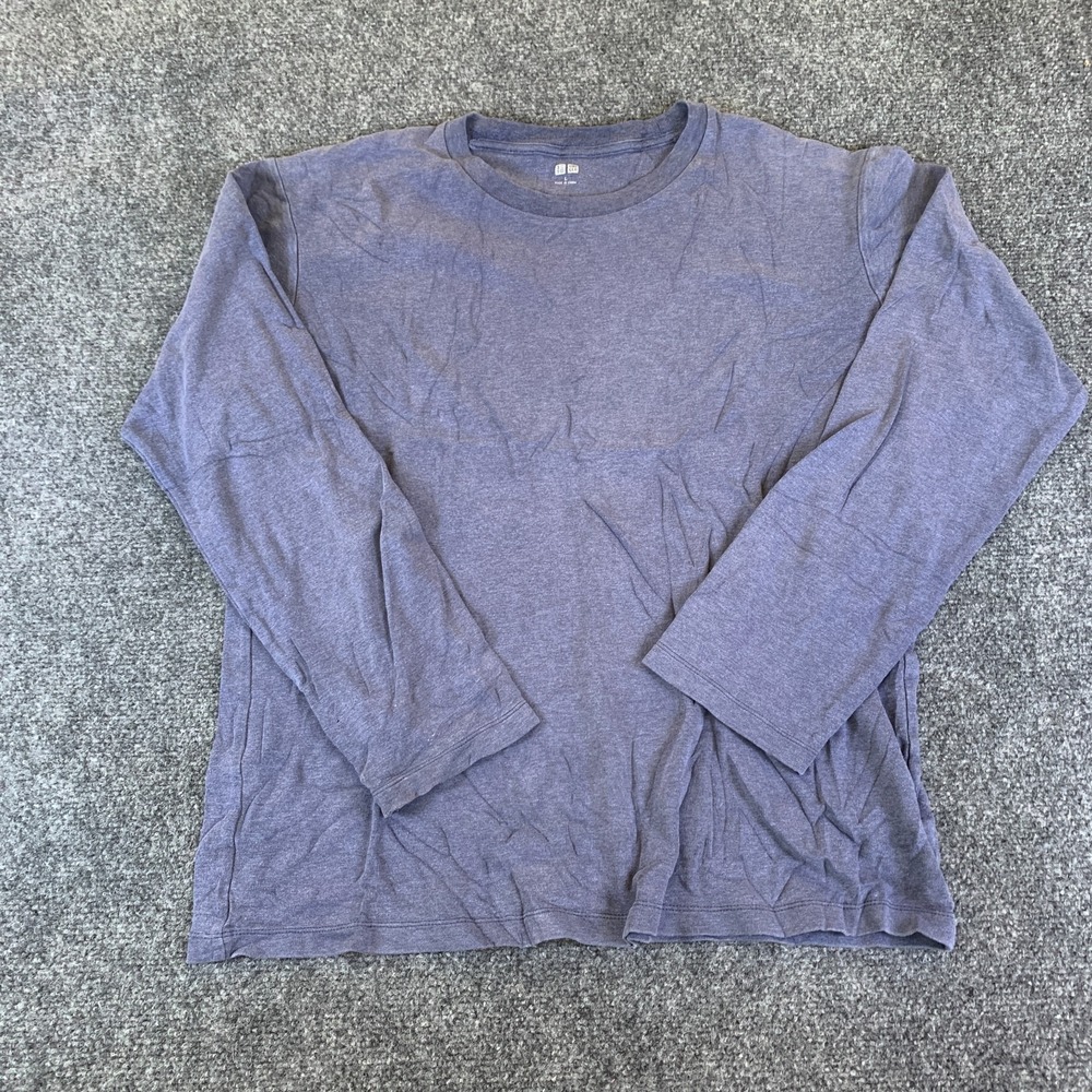 Uniqlo T-Shirt Mens Large Blue Cotton Long Sleeve Crew Neck Pullover Casual